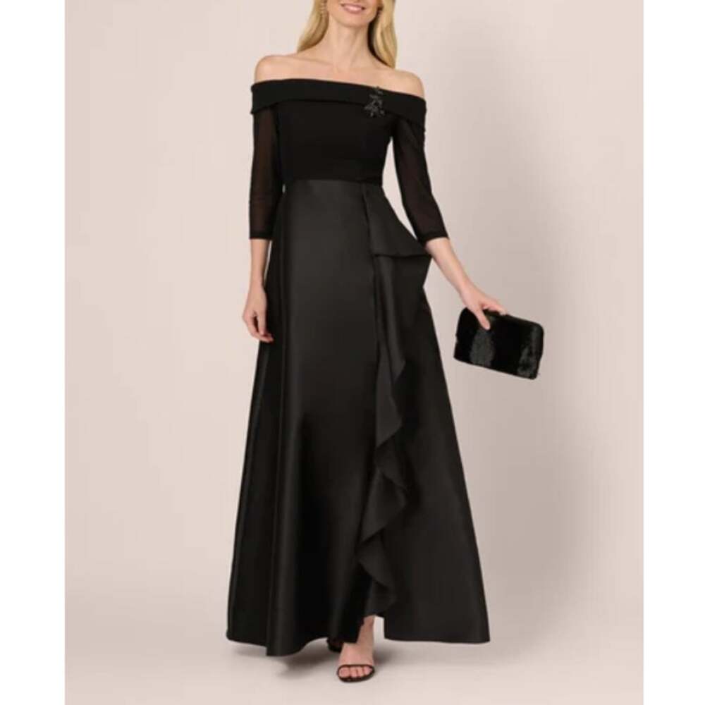 Papell Studio Off Shoulder A Line Evening Dress Black Size 10